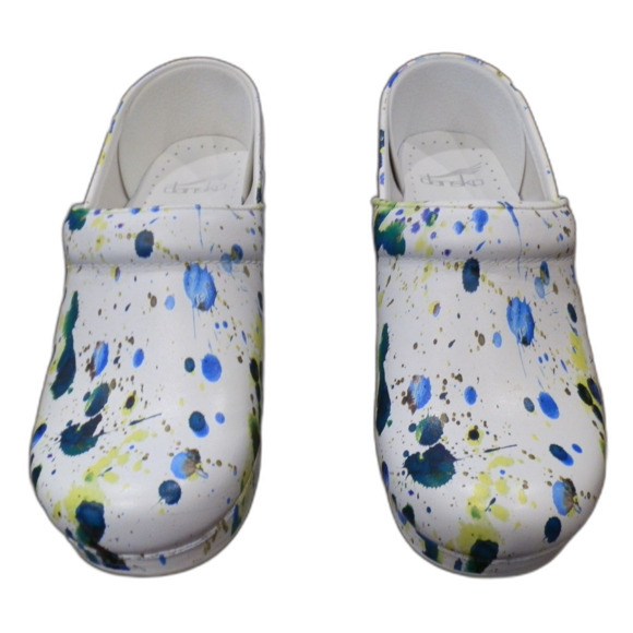 Dansko White Paint Splash Leather Clogs Shoes Women's Size 5.5 New Without Box - Picture 1 of 3